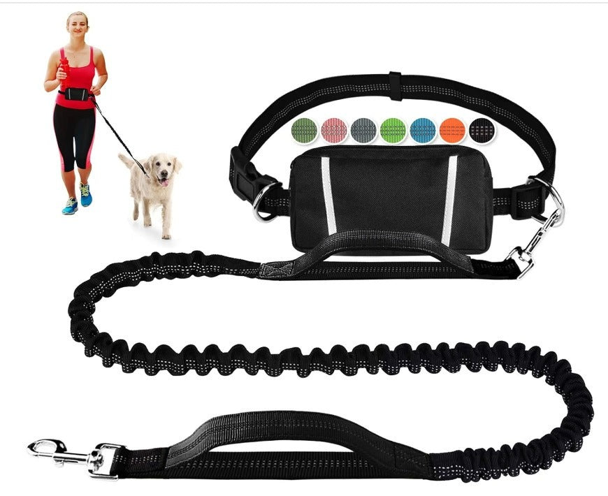 Handsfree hundkoppel med midjebälte & midjeväska – Perfekt för promenad, jogging och träning
